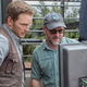 Chris Pratt and Colin Trevorrow on the set of Jurassic World.